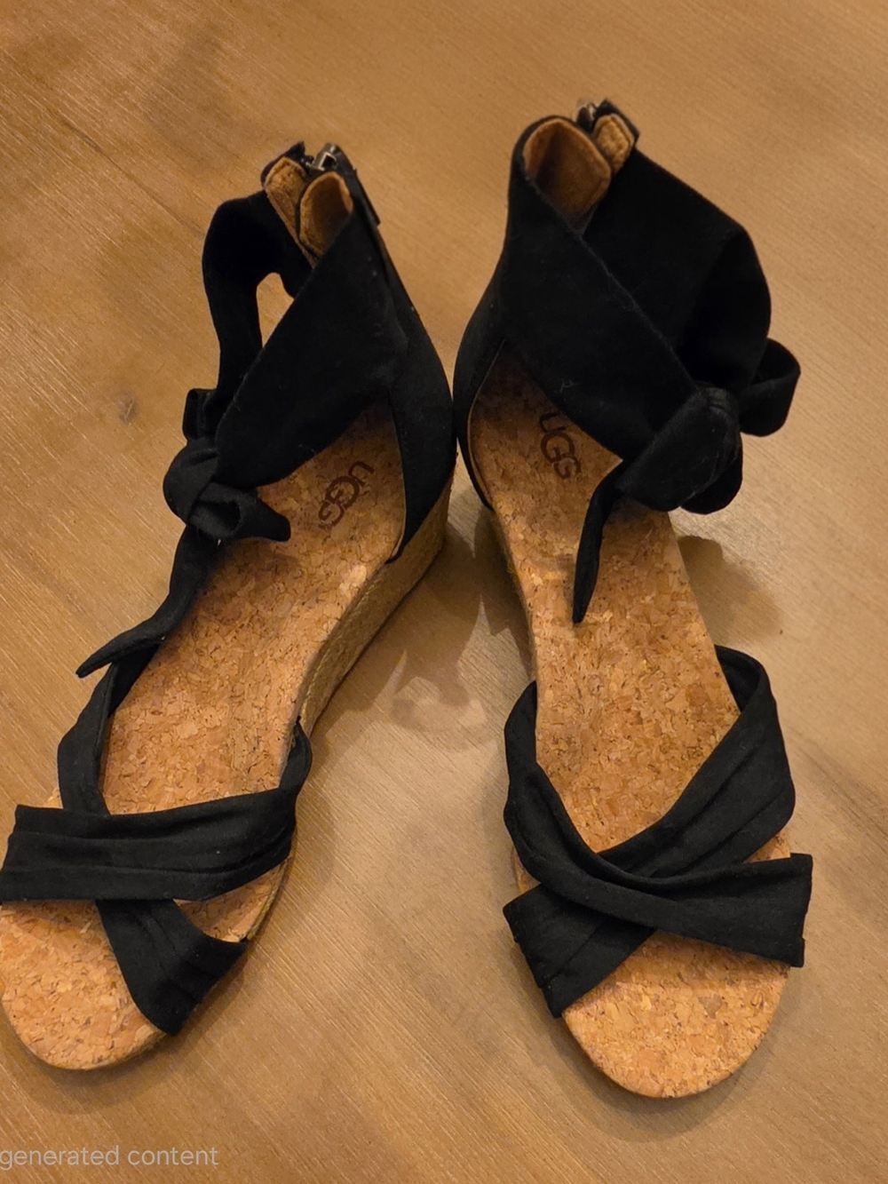 UGG Black Espadrille Wedge Sandals with Ankle Tie